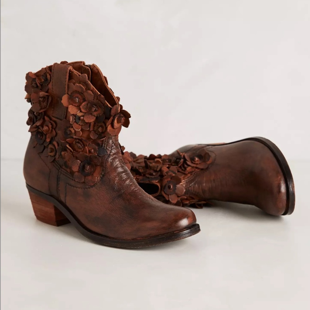 NIB Anthropologie Brown Floral Embellished Ankle Boots by Sheridan Mia 39